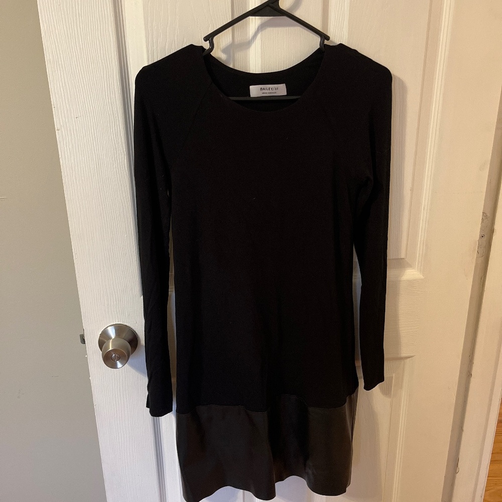 Black Dress with Leather Trim